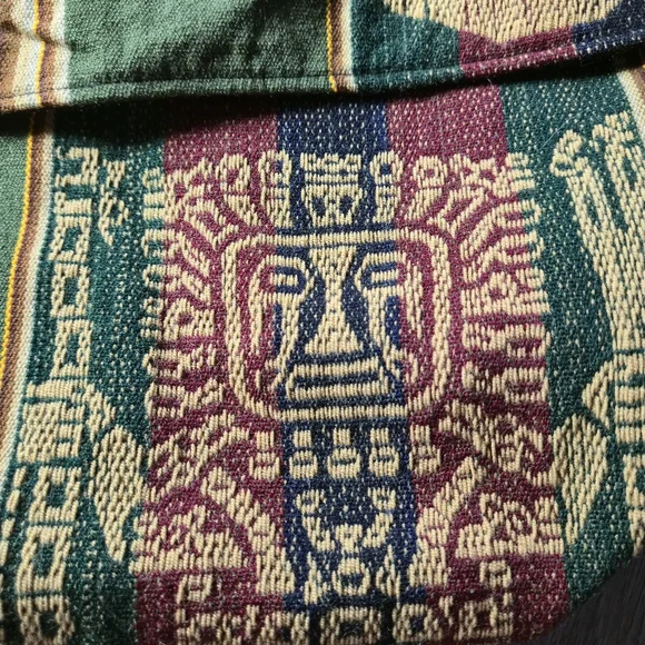 Unbranded OS Vintage Baja Woven Tapestry Backpack Boho Aztec Green Maroon - Picture 6 of 10
